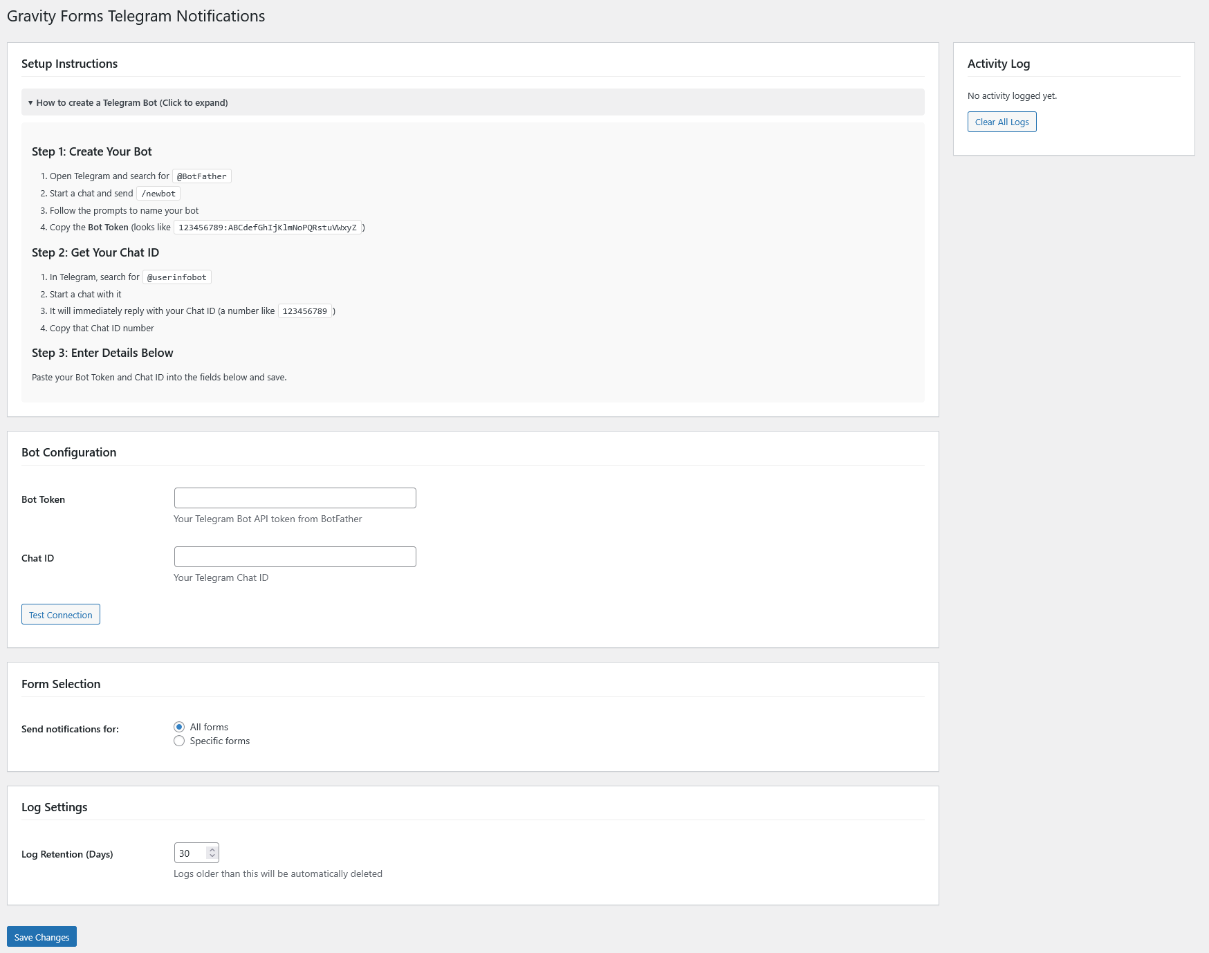 JF Notify Settings Panel — clean single-page configuration